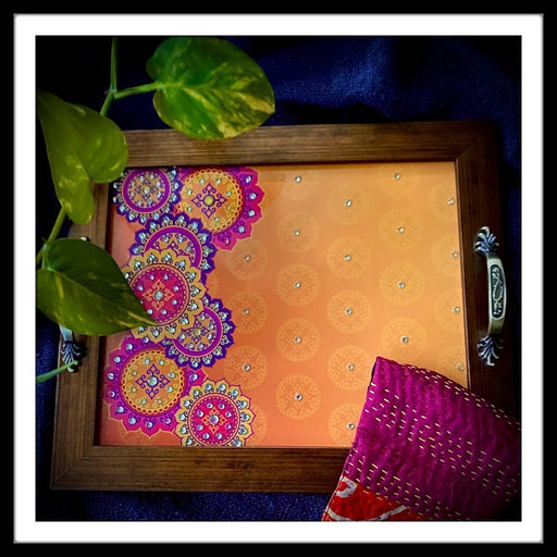 Orange Mandala Rectangular Tray