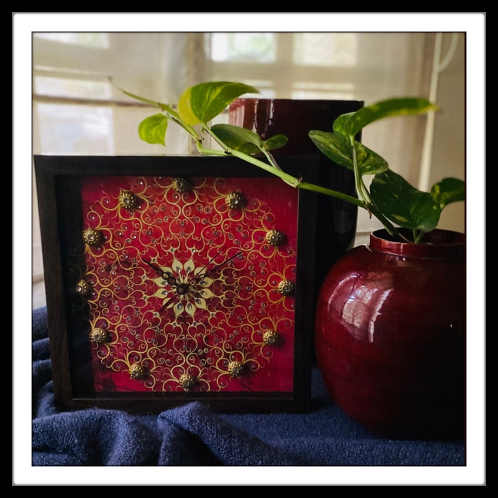 Red Abstract Floral Clock