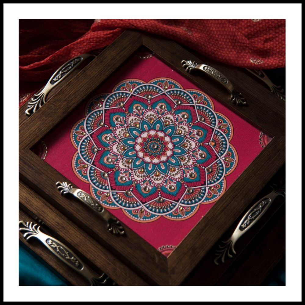 Rose Red Mandala Square Tray