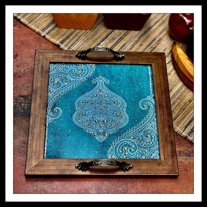 Blue Damask Square Tray