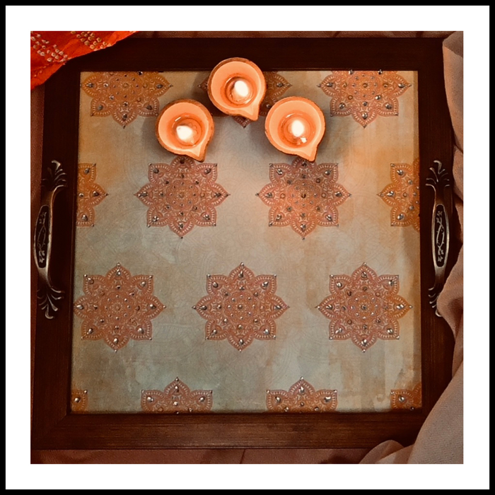 Cream and Rust  Floral Square Tray