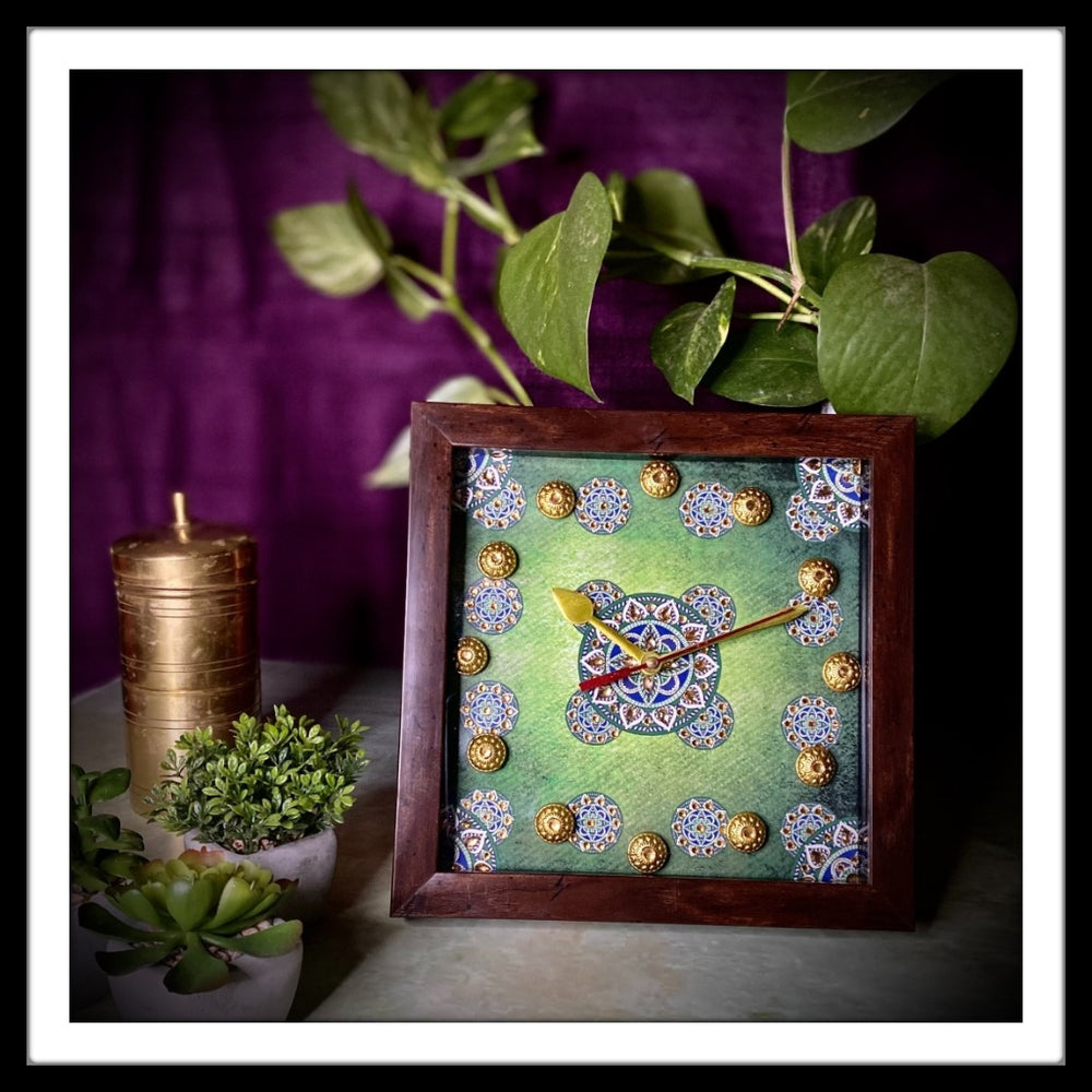 Green with Purple Mandalas Clock