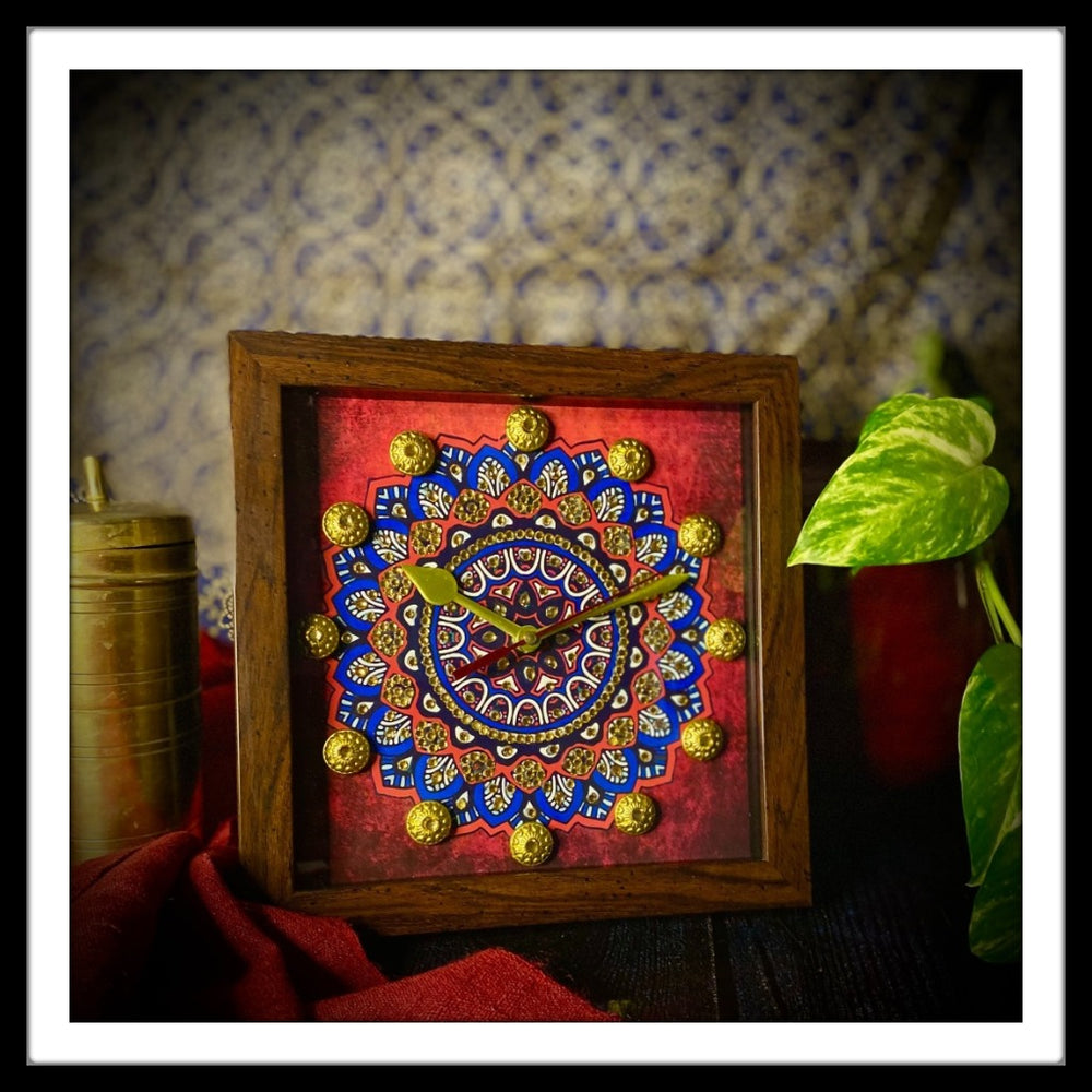 Red and Blue Mandala Clock