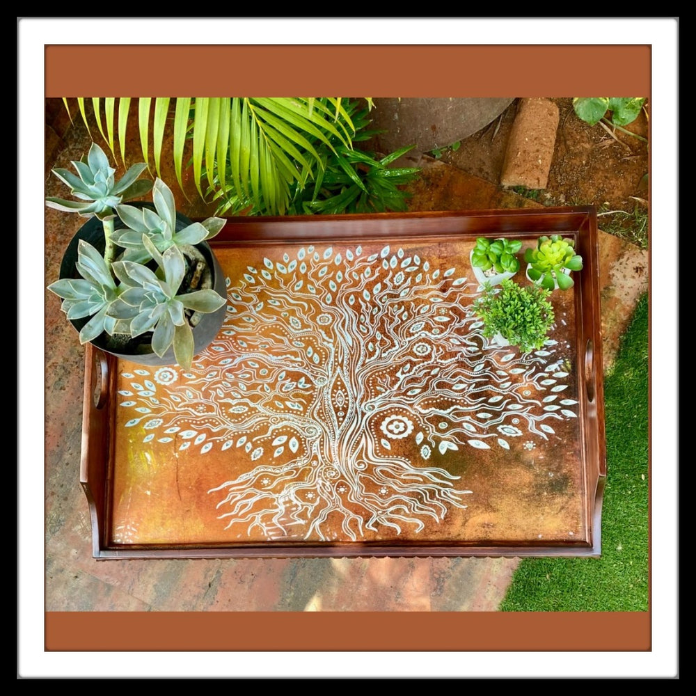 Orange Tree of Life Butler Side Table