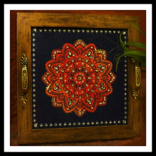 Blue & Red Mandala Square Tray - Footprints Forever