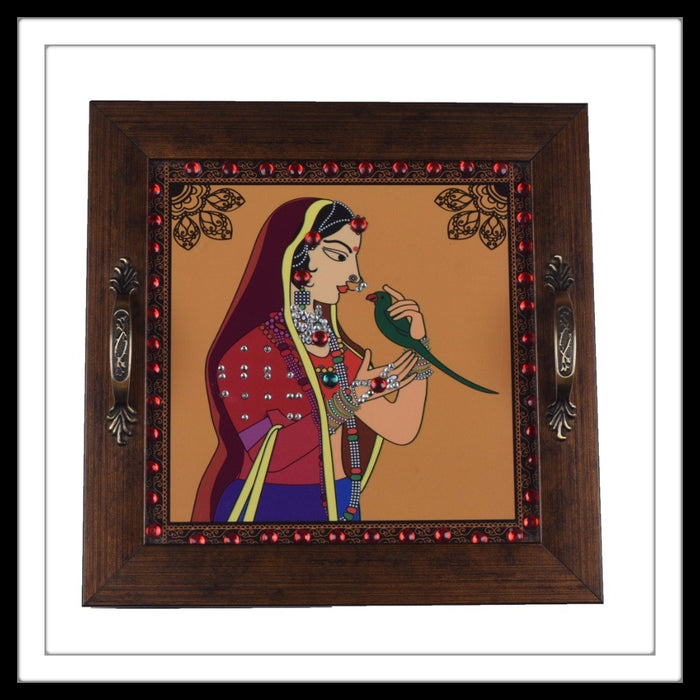 Lady with Parrot Square Tray - Footprints Forever