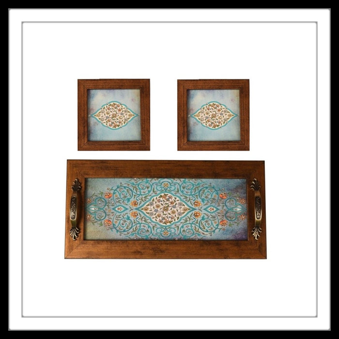Light Blue Mughal Tray & 2 Coasters - Footprints Forever