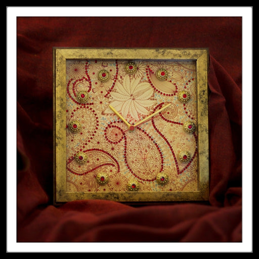 Golden and Red Paisley Clock - Footprints Forever
