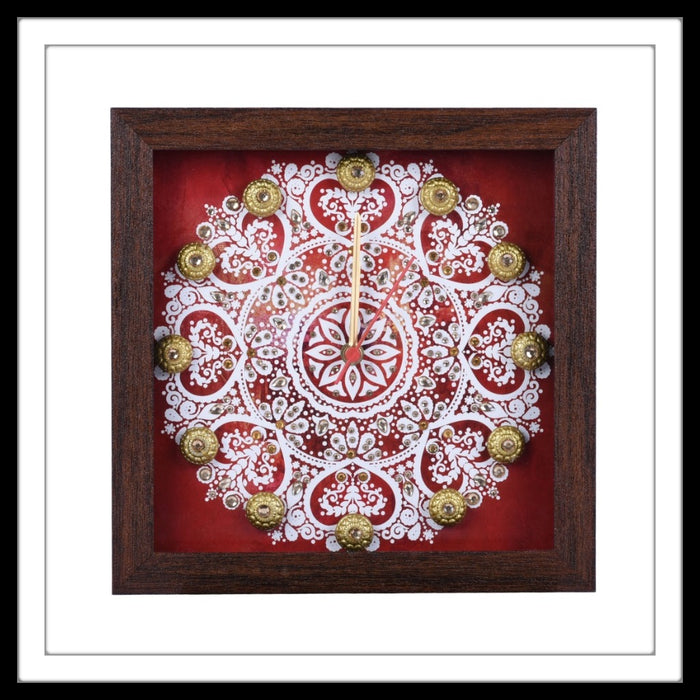 Red and White  Mandala Clock - Footprints Forever