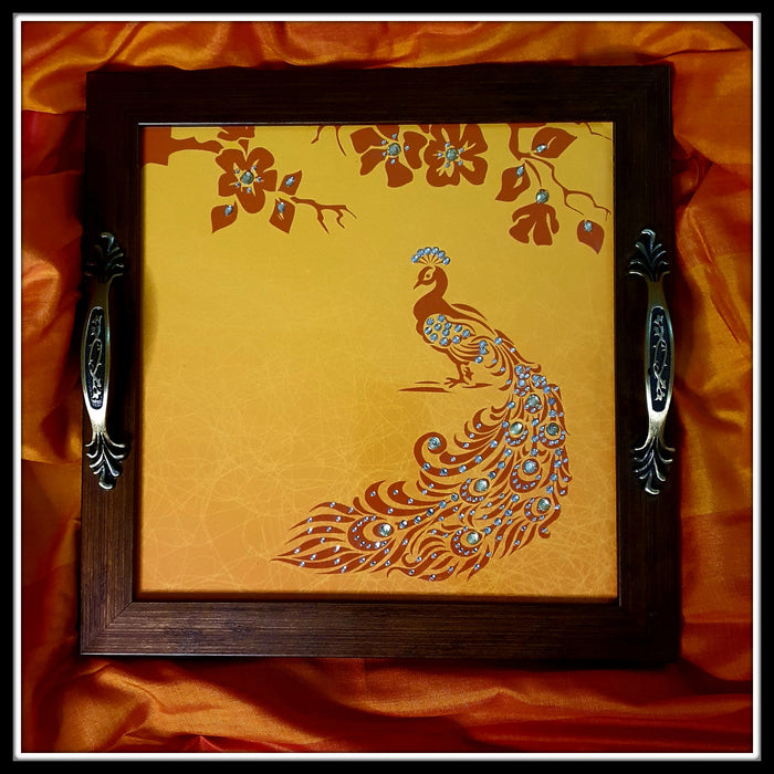 Peacock in a Forest Square Tray
