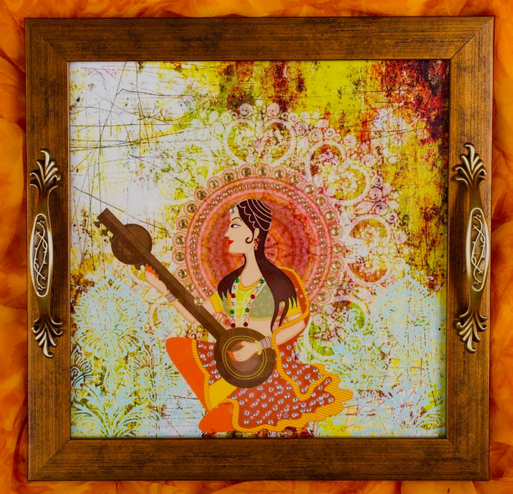 Princess playing Sitar Tray - Footprints Forever