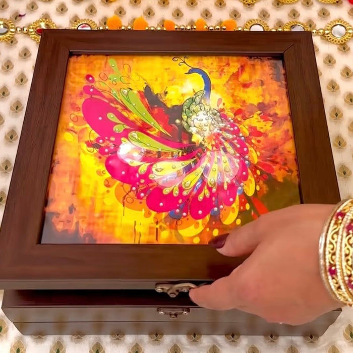 Large Pink & Yellow Peacock Multi-purpose Box