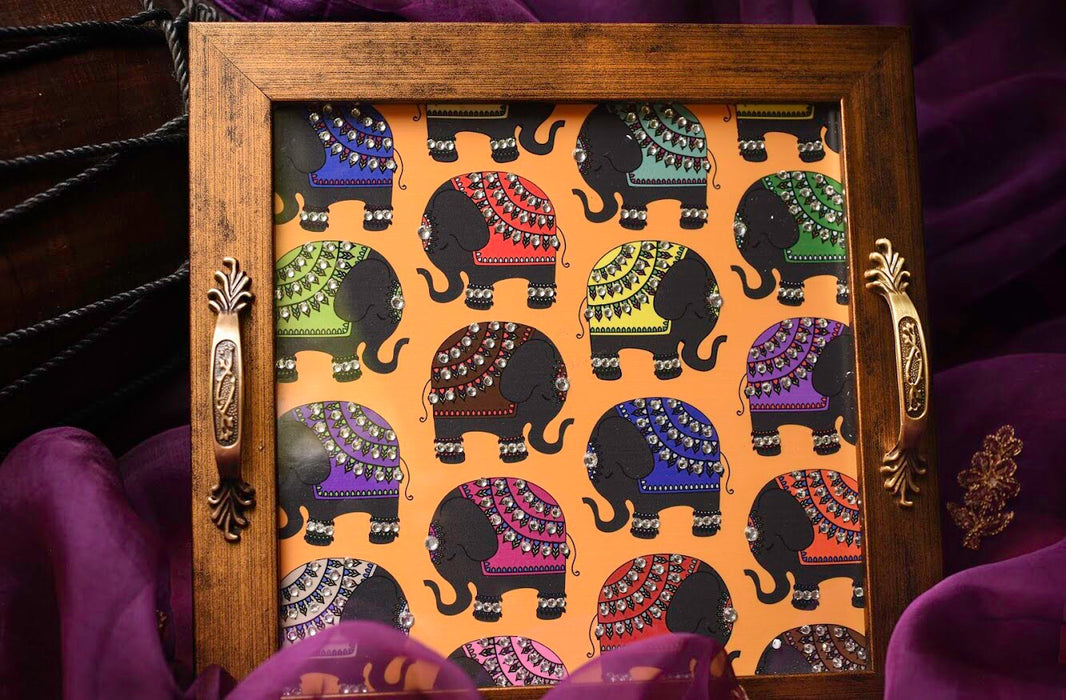 Colourful Elephants Square Tray - Footprints Forever