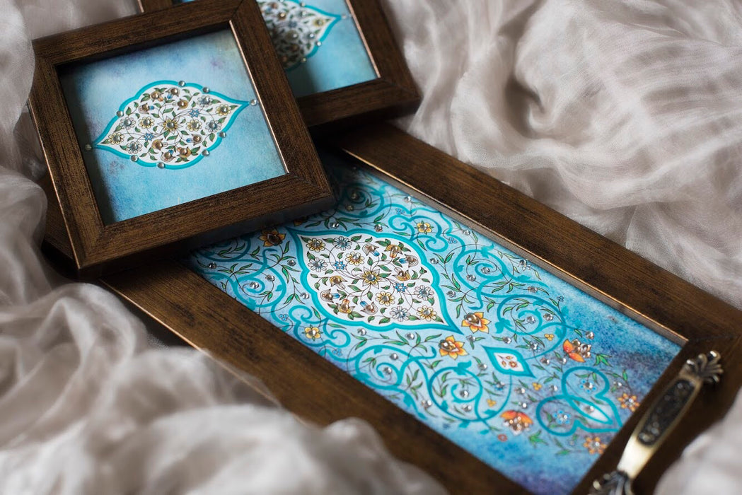 Light Blue Mughal Tray & 2 Coasters - Footprints Forever