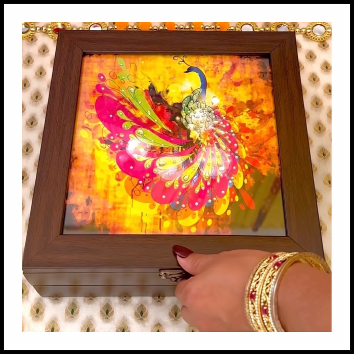 Large Pink & Yellow Peacock Multi-purpose Box