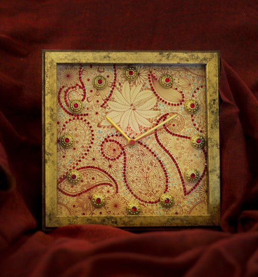 Golden and Red Paisley Clock - Footprints Forever