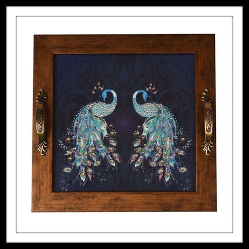 Navy Blue Double Peacock Square Tray - Footprints Forever