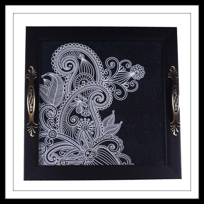 Black & White Paisley Square Tray - Footprints Forever