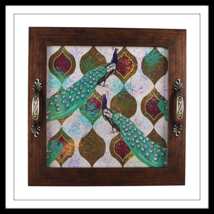 Peacocks on the Wall Square Tray - Footprints Forever