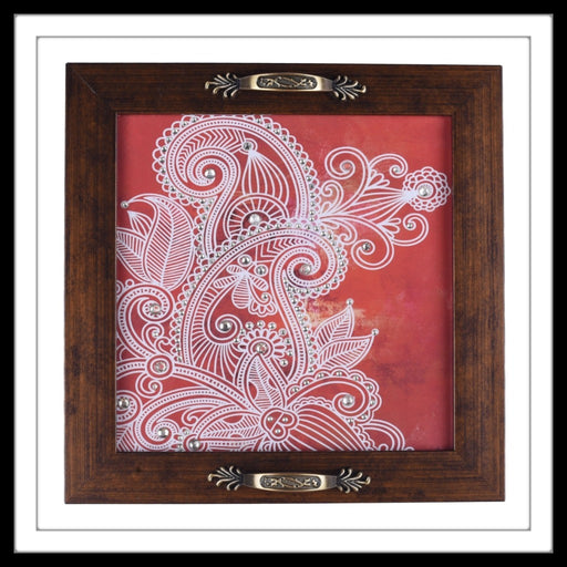 Red & White Paisley Square Tray - Footprints Forever