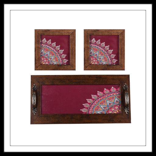 Mahogany Mandala Tray & 2 Coasters Set - Footprints Forever